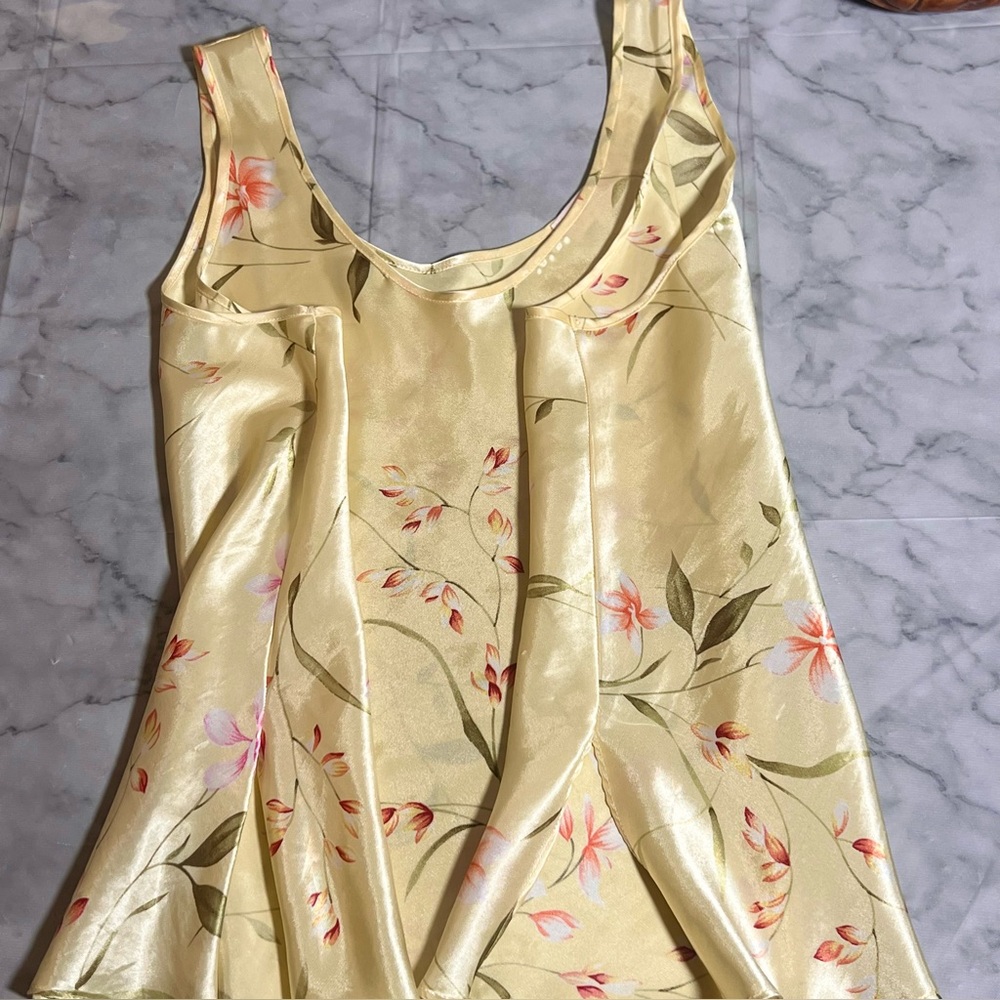 Y2K XL Oscar De La Renta Pink Label Floral Satin Feel Scoop Camisole Side Slits - Picture 6 of 14
